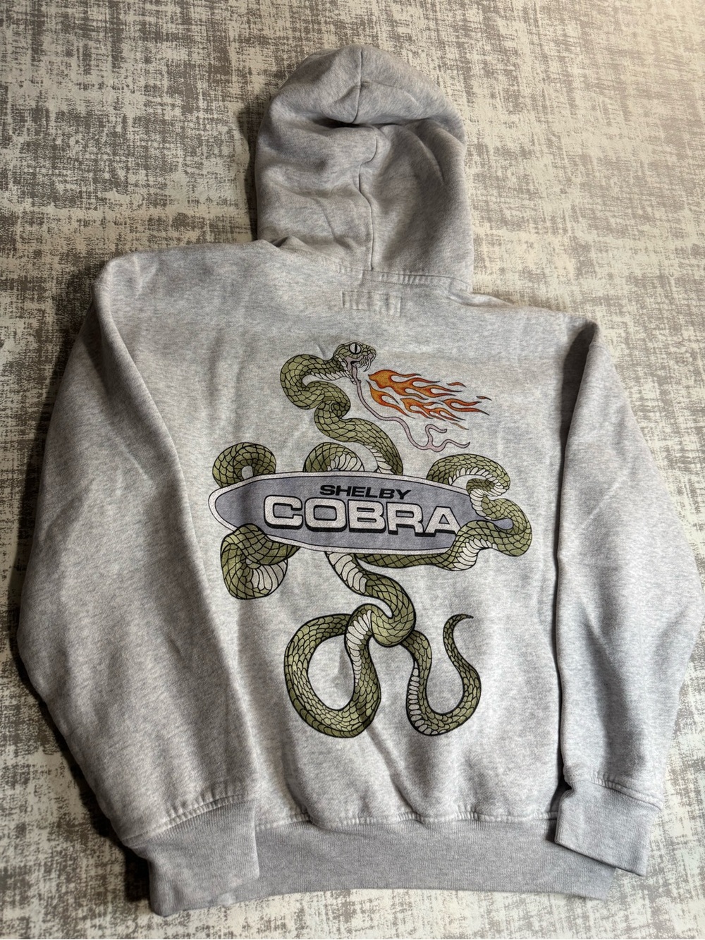 Hollister Gray Hoodie Shelby Cobra with Orange Flame Logo 23X22 sz S
